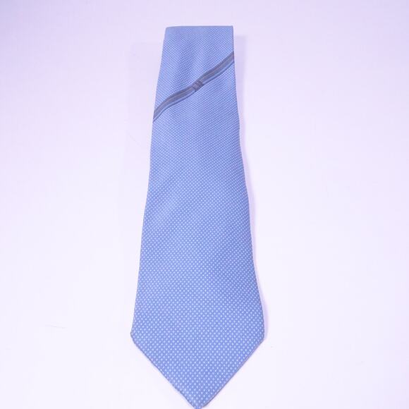 DUNHILL Men's Blue White Gold Signature Logo Polka Dot Silk Neck Tie Retail 390 - Picture 1 of 9